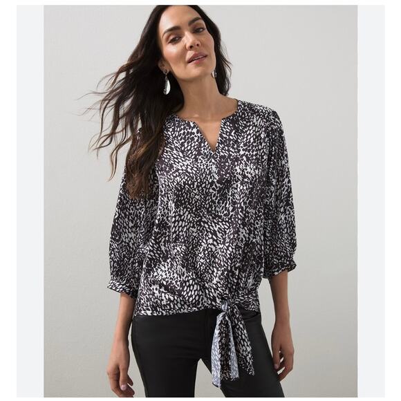 Chico’s Textured Tie Front top Size 16 black white - Picture 2 of 9